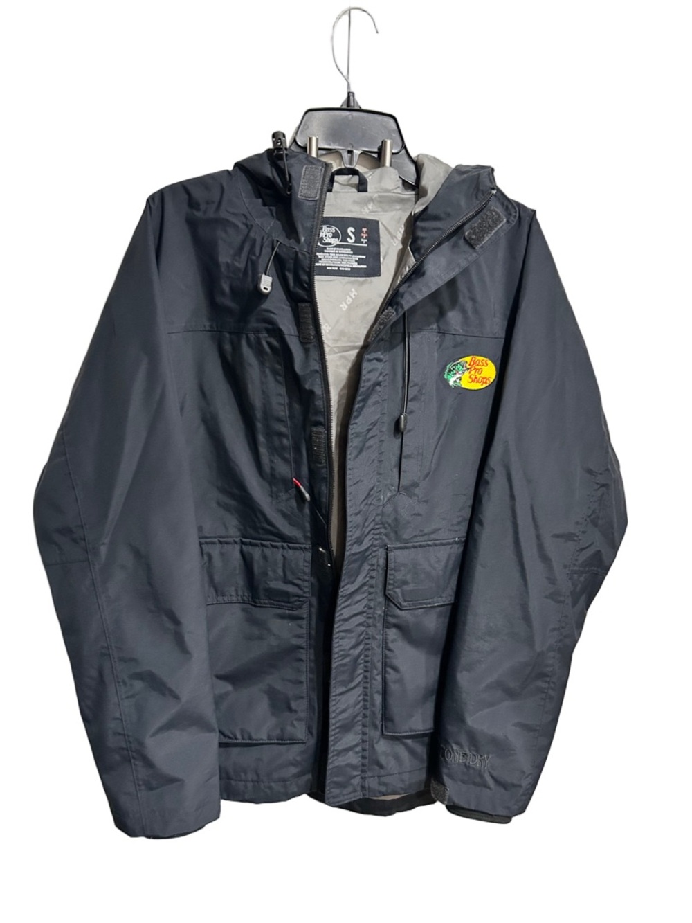 Bass Pro Shops Men's Black Hooded Raincoat with Logo Patch